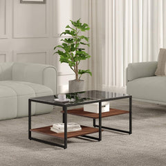 Coffee Table with Tempered Glass & Metal Frame