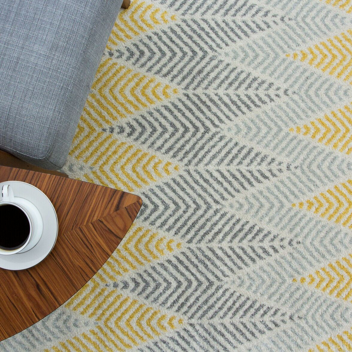 Yellow & Grey Herringbone Zag Rug