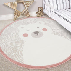 Blush Pink Teddy Bear Circular Rug