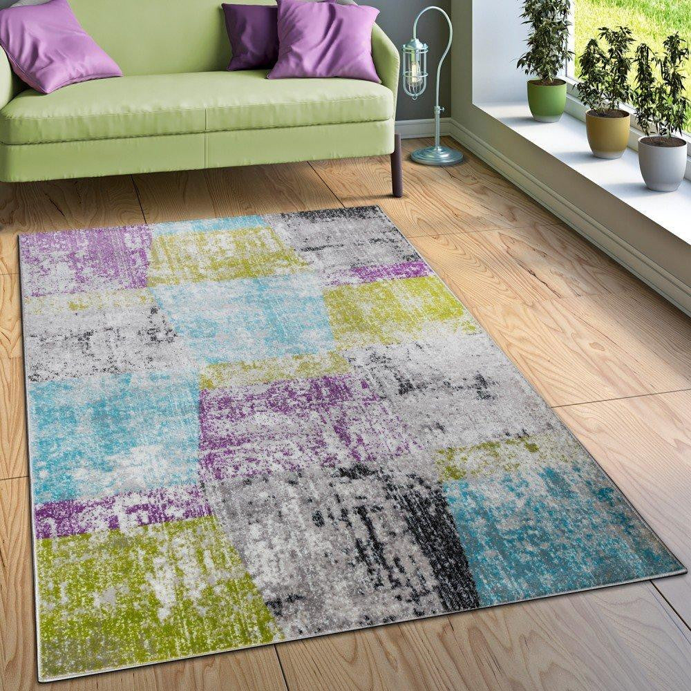 Checked Multicolour Abstract Rug