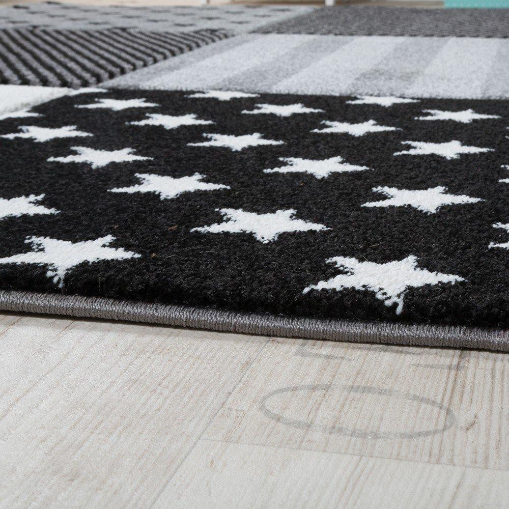 Grey & Black Patterned Stars & Stripes Rug