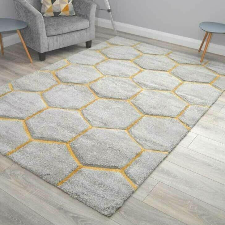 Silver Honeycomb Shaggy Rug