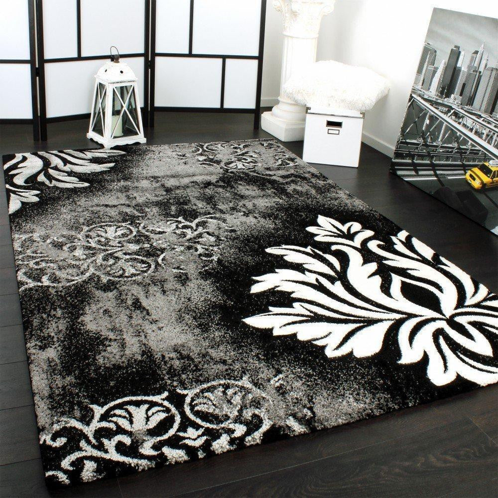 Black & White Floral Patterned Rug