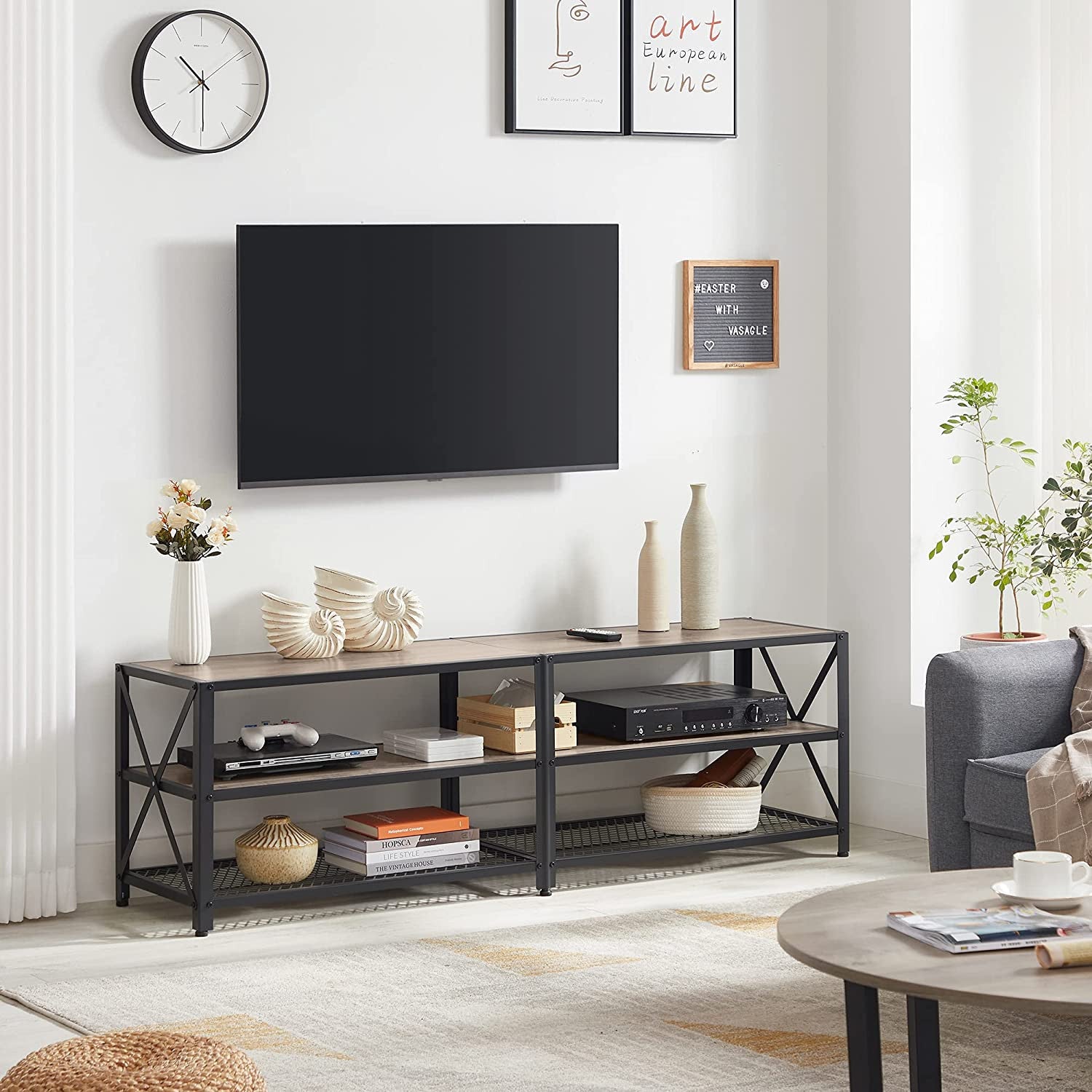 Greige and Black TV table