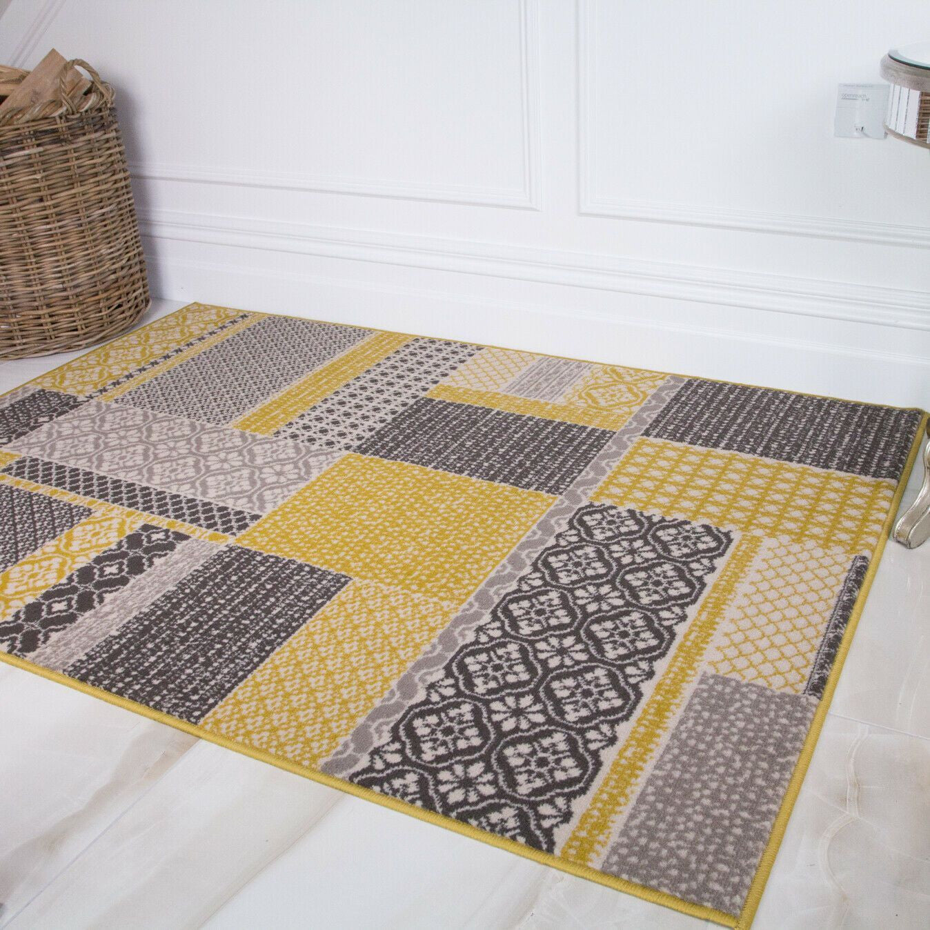 Contemporary Yellow & Grey Mosaic Rug