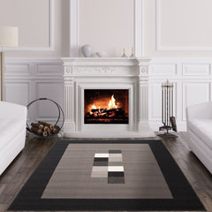 Black Contemporary Centre Squared Rug