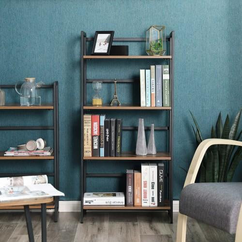 Rustic Brown Folding 4-Tier Bookshelf