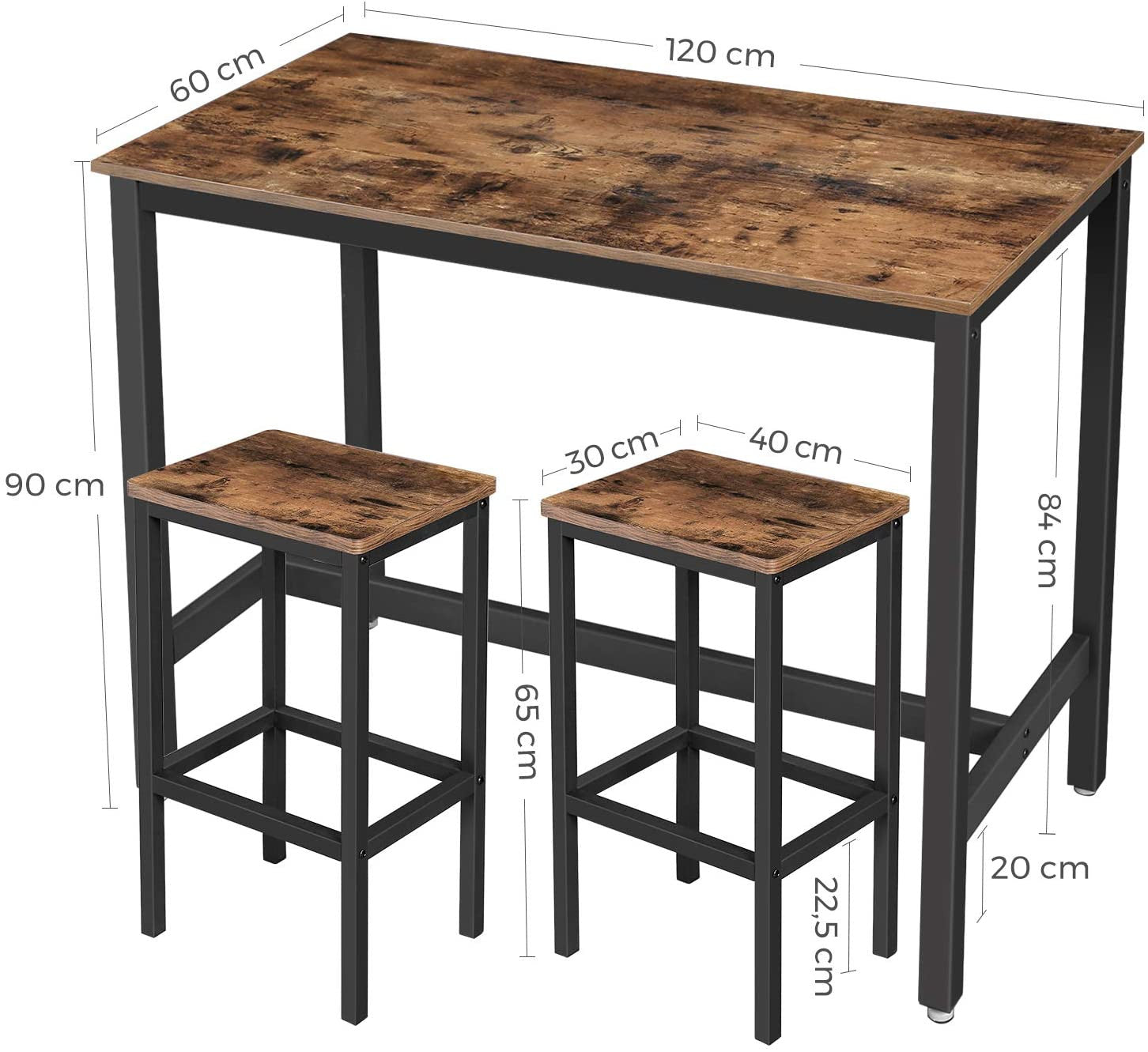 Rustic Bar Table with 2 Matching Bar Stools