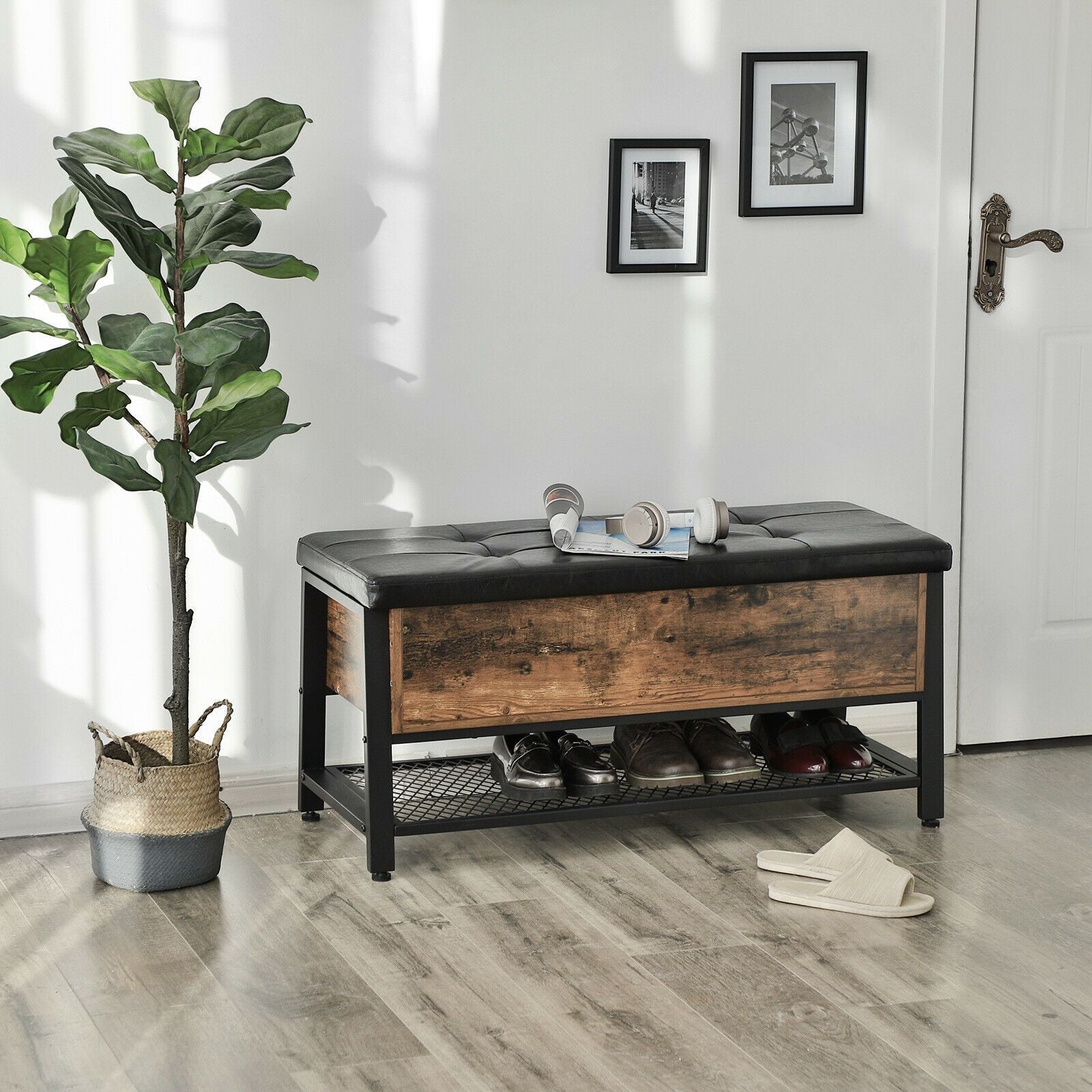 Industrial Padded Seat Storage Bench