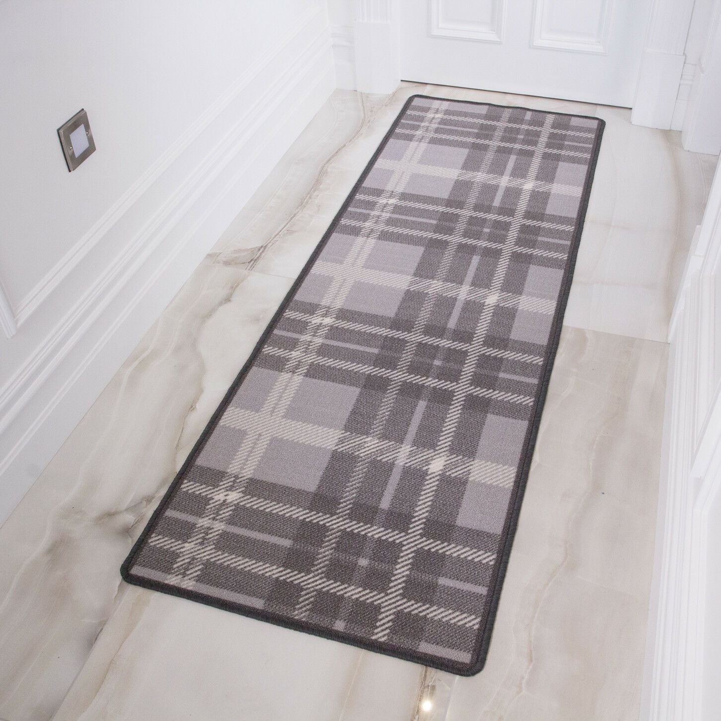 Grey Tartan Runner Rug