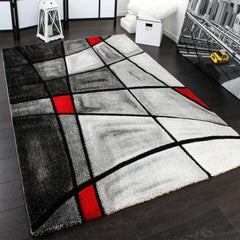 Grey to Red Abstract Chequered Rug