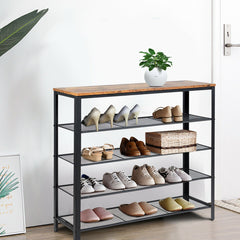 Rustic Brown Industrial Shoe Rack Bench