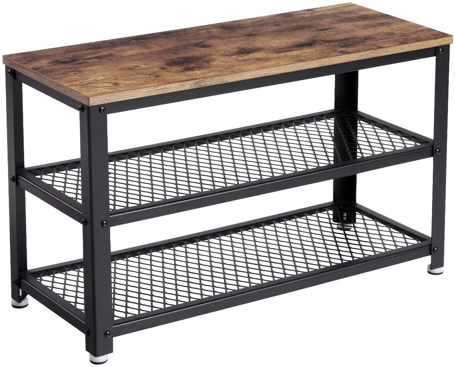 Rustic Brown Industrial Shoe Rack Bench