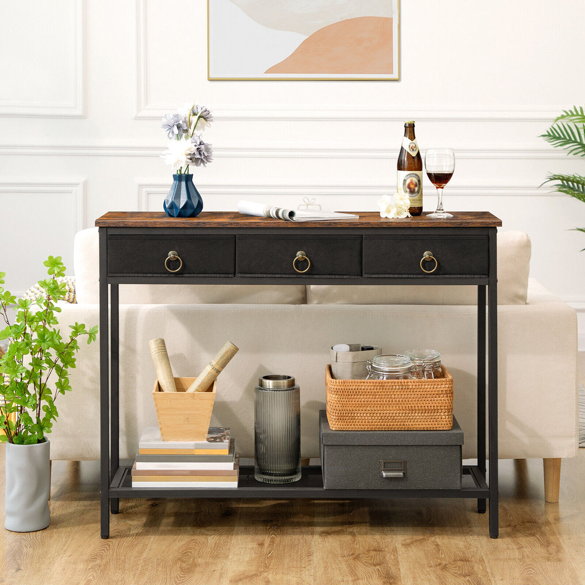 Rustic Triple Drawer Console Table