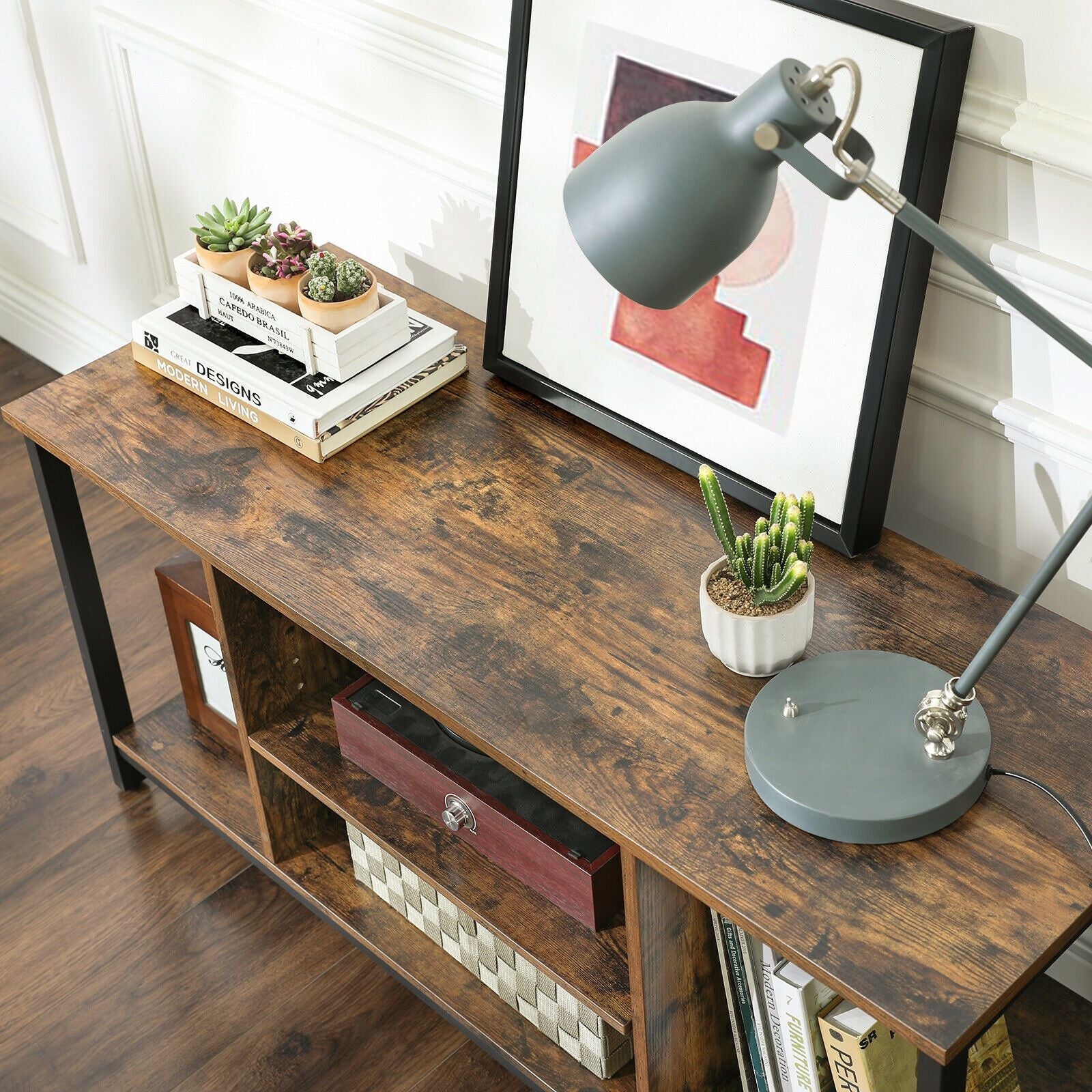 Rustic Brown Industrial TV Stand Cabinet