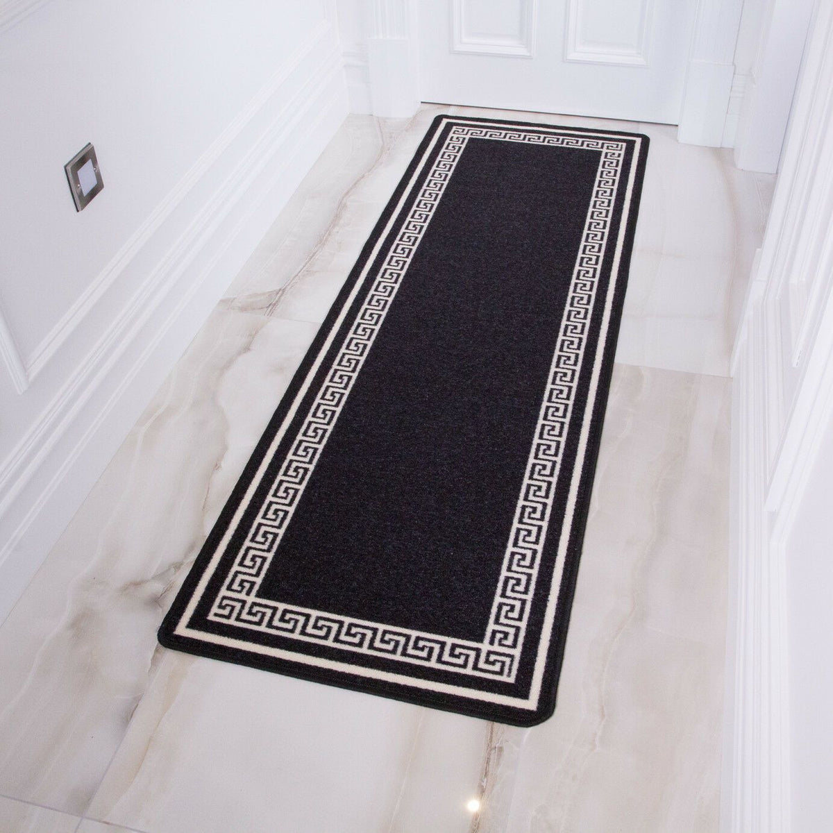 Black Greek Border Runner Rug