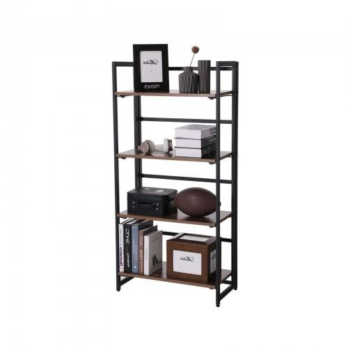 Rustic Brown Folding 4-Tier Bookshelf