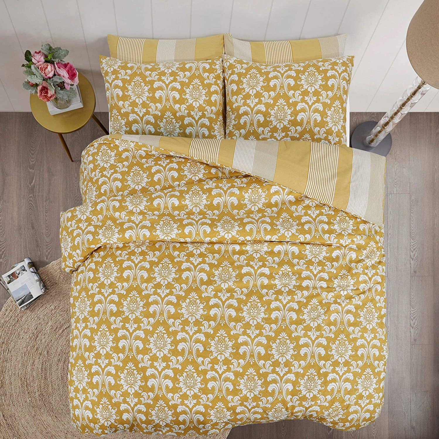 100% Cotton Yellow Tile Reversible Duvet Set