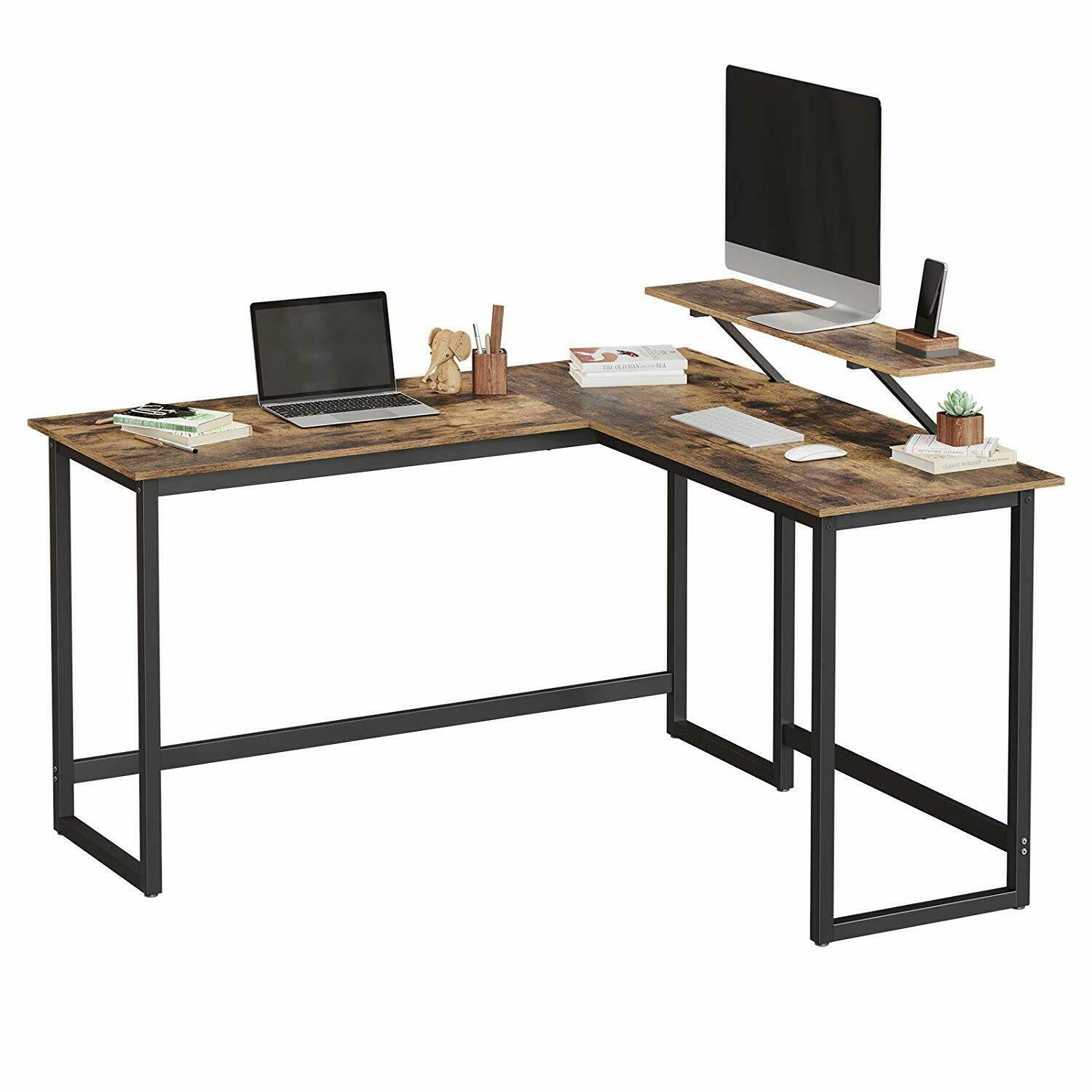 Rustic Office Desk with Computer Stand