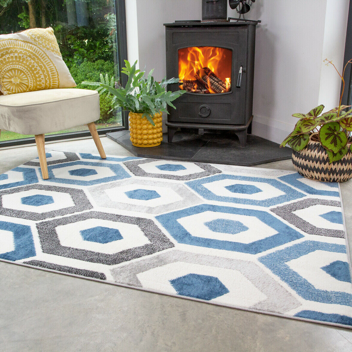 Blue Repeat Honeycomb Rug