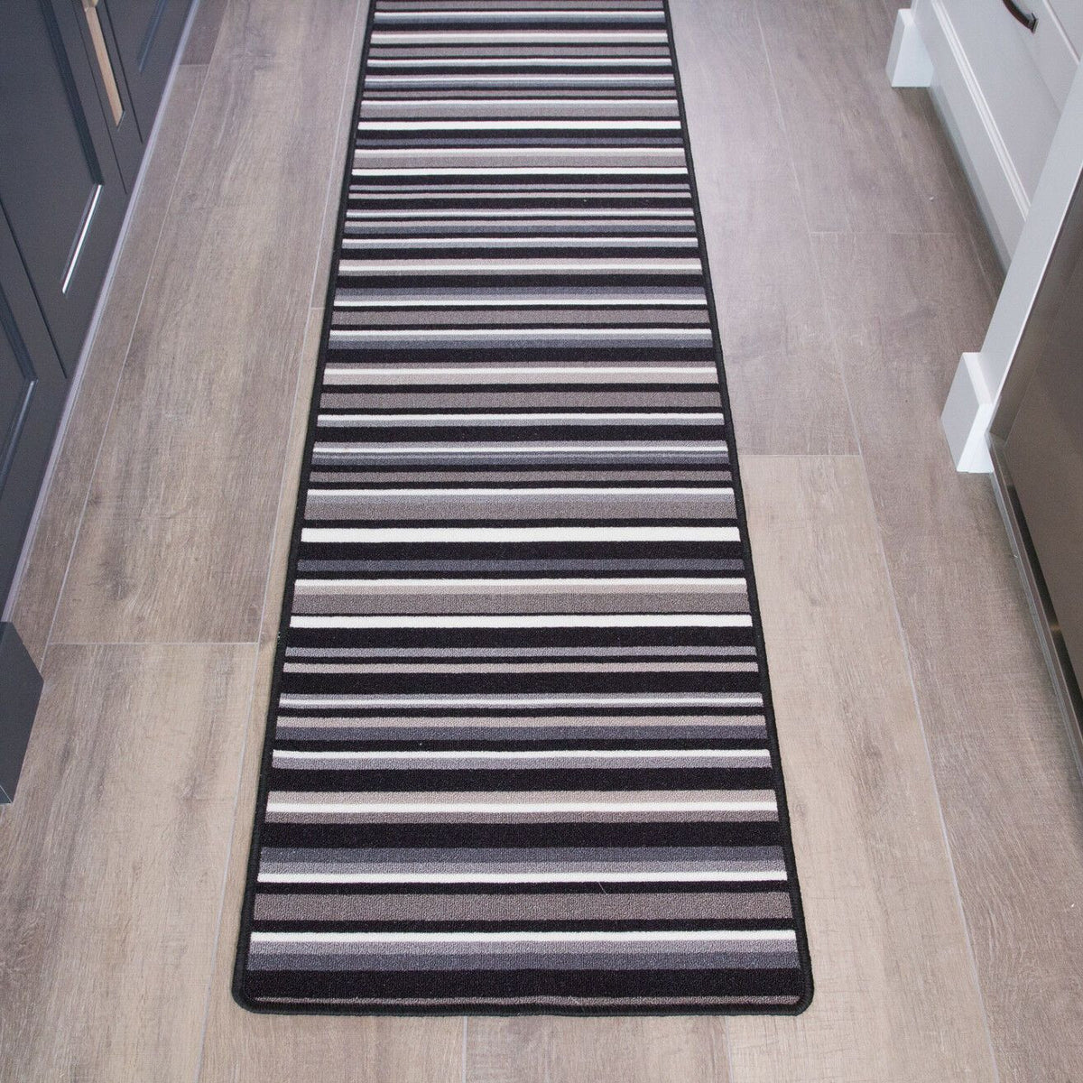 Black & Grey Striped Runner Rug - 50cm x 80cm