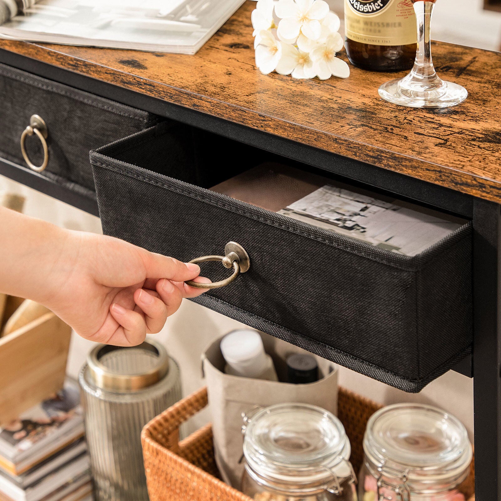 Rustic Triple Drawer Console Table