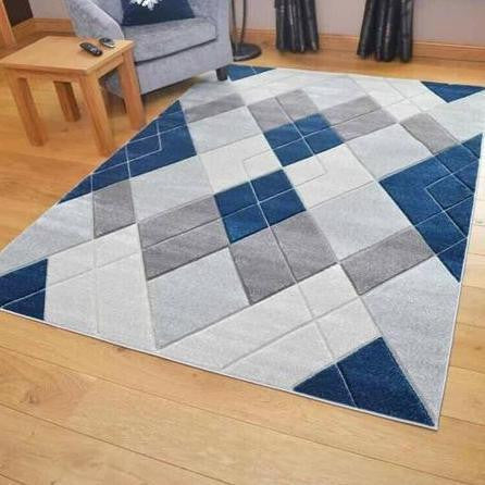 Blue Grey & Silver Diamond Rug