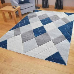 Blue Grey & Silver Diamond Rug