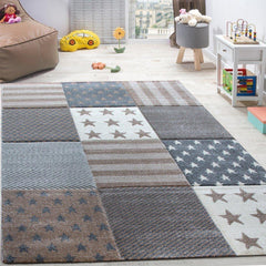 Beige & Cream Patterned Stars & Stripes Rug