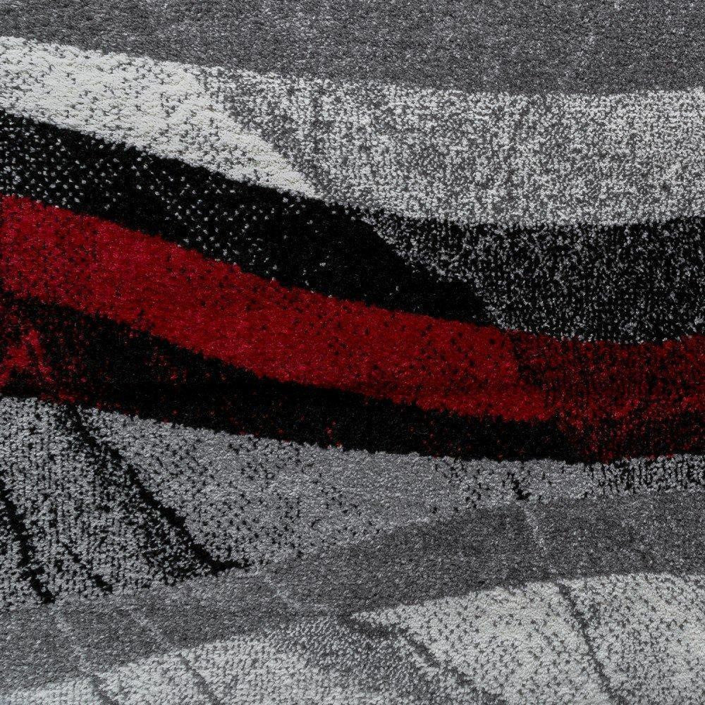 Grey, Black & Red Sweeping Abstract Rug