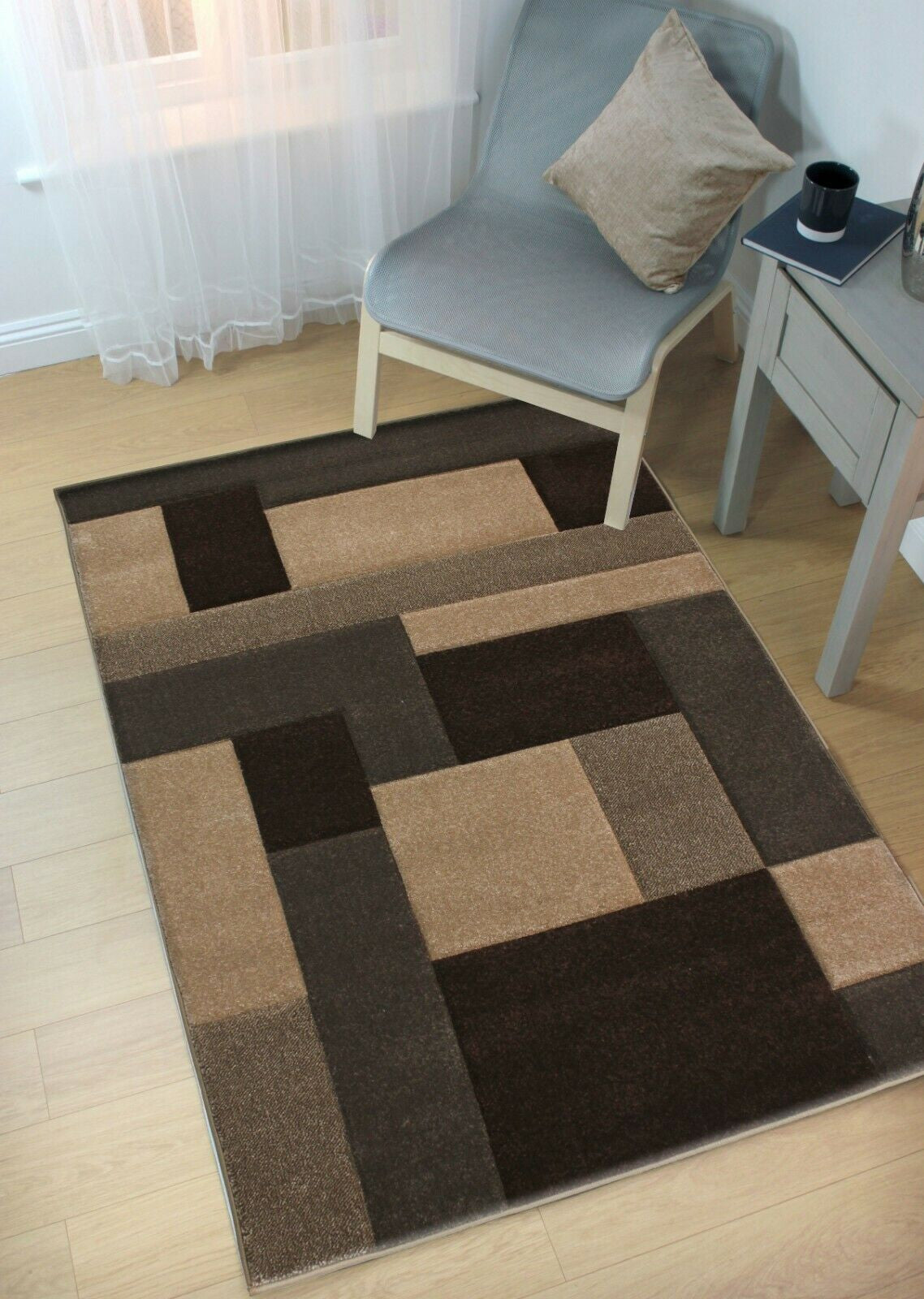 Beige & Brown Tetris Thick Rug