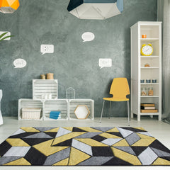 Contemporary Yellow & Black Block Rug