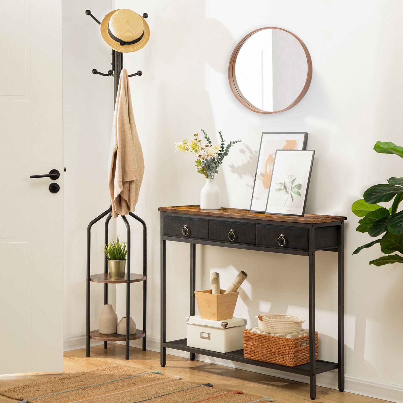 Rustic Triple Drawer Console Table