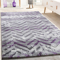 Grey & Lilac Zig Zag Patterned Rug