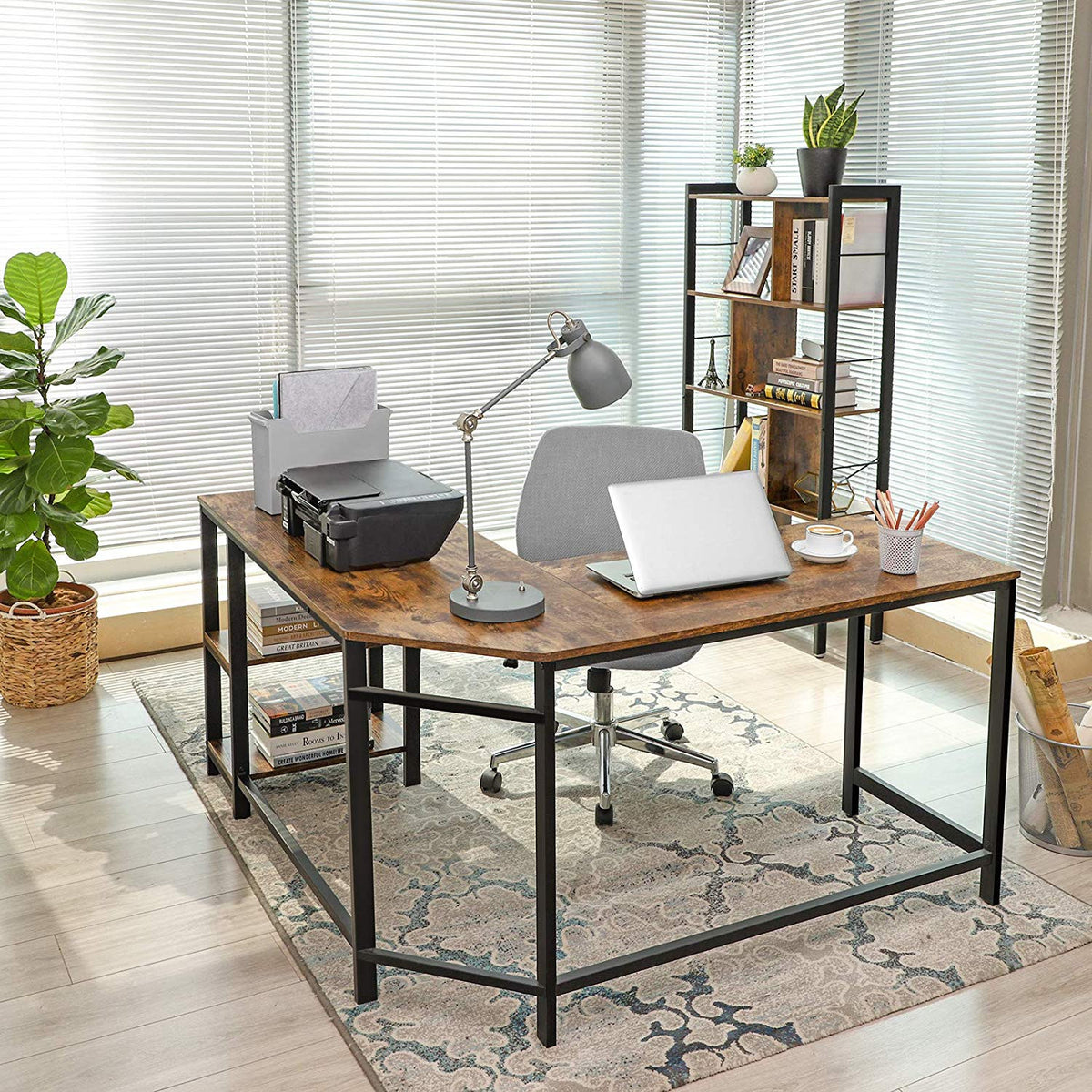 Rustic Brown Industrial L-Shaped Workstation