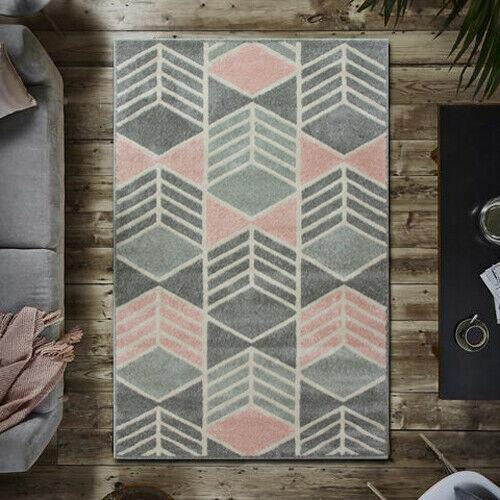 Grey & Blush Pink Diamond Rug