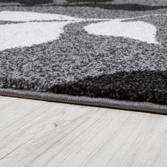 Grey And Black Floral Styled Rug