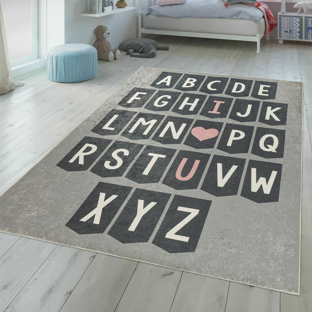 Grey Alphabet Playmat Rug