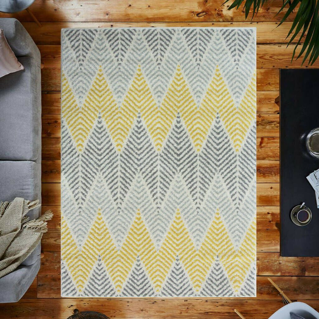 Yellow & Grey Herringbone Zag Rug