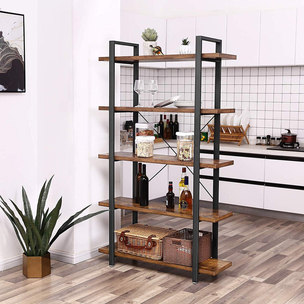 5-Layer Rustic Industrial Bookshelf