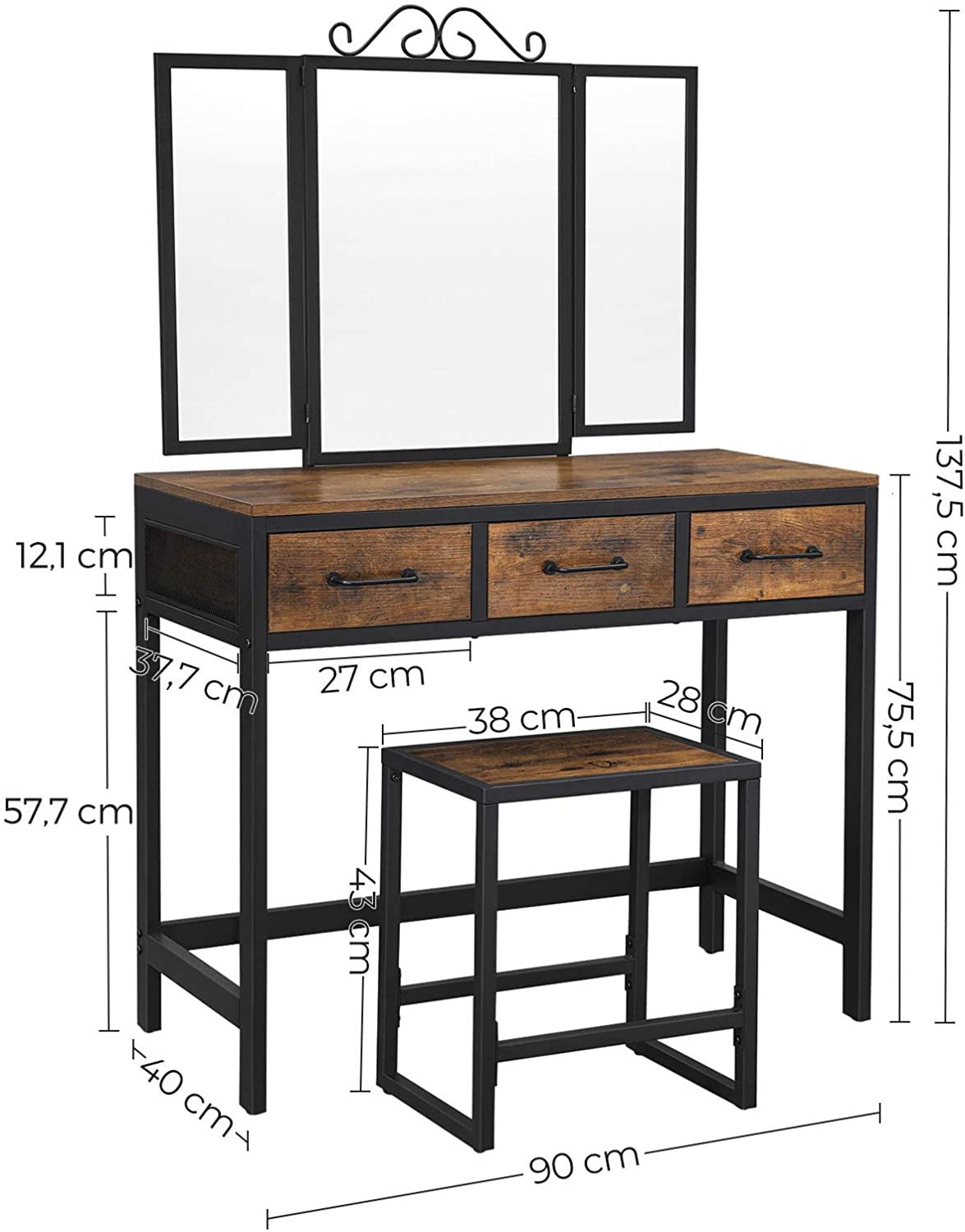 Rustic Vanity Table and Stool Set