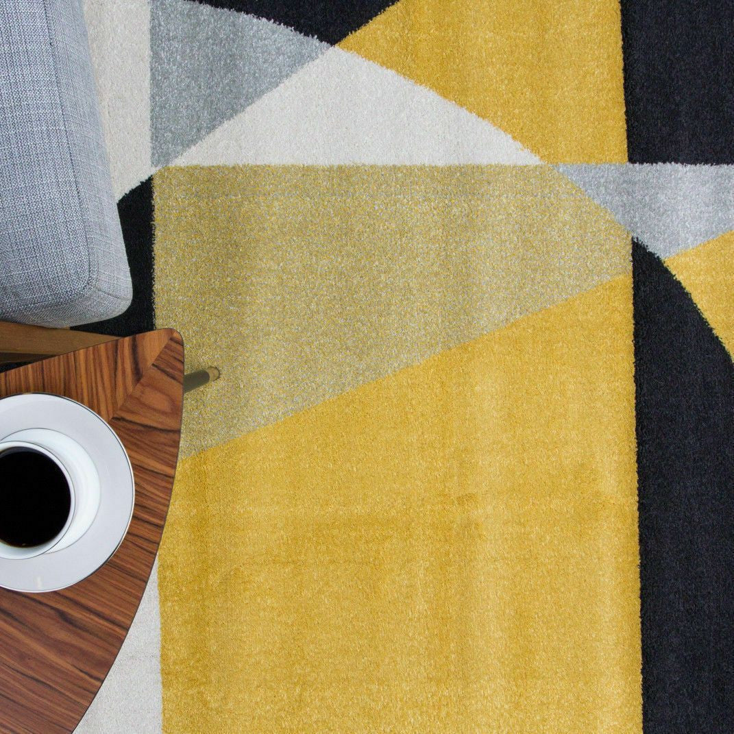 Contemporary Yellow, Grey & Black Rug