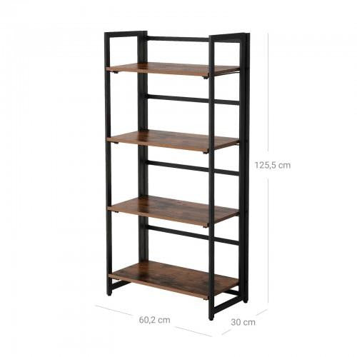 Rustic Brown Folding 4-Tier Bookshelf