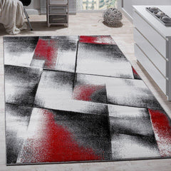 Mottled Red, Grey & Black Abstract Rug