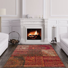 Deep Red Country Patchwork Rug