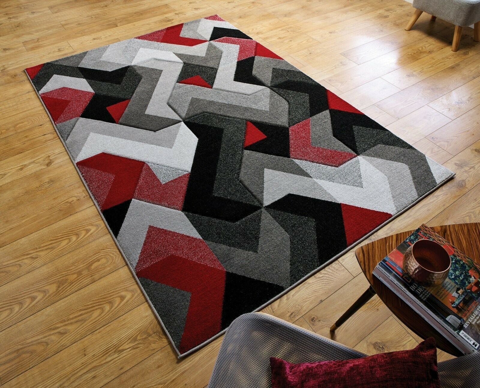 Grey & Red Arrow Thick Rug