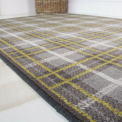 Yellow & Grey Tartan Runner Rug