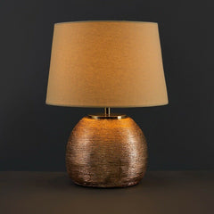 Copper Combed Table Lamp & Cream Shade