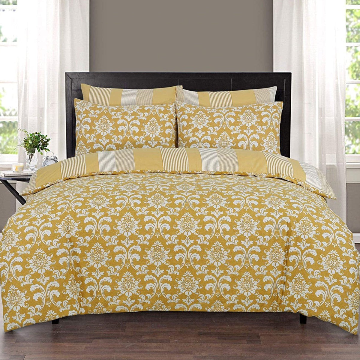 100% Cotton Yellow Tile Reversible Duvet Set