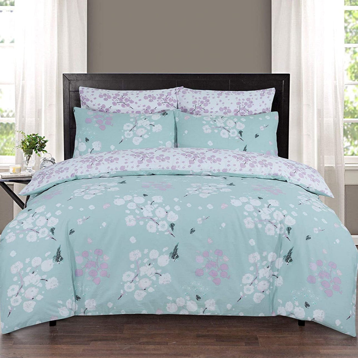 100% Cotton Blue Blossom Reversible Duvet Set